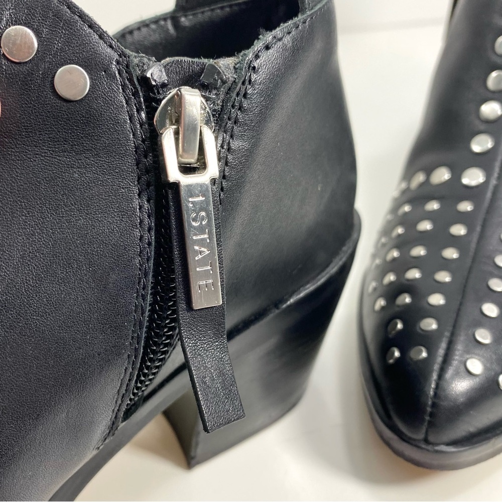 1. State Loka Black Leather Silver Studded Moto Biker Rock Western Ankle Boots 6 - Picture 10 of 12